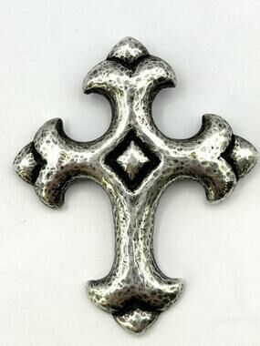 Retired Vintage James Avery Sterling Silver Repousse Fleuree Cross Pendant 2"